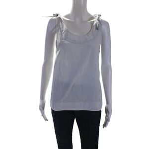 Piamita Womens Striped Sleeveless Tank Top White Blue Cotton Size Extra Small